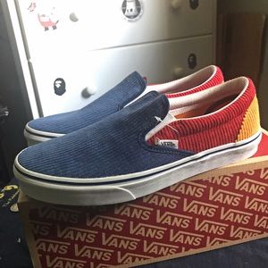 Vans Classic Slip On Courduroy Blue Red Orange